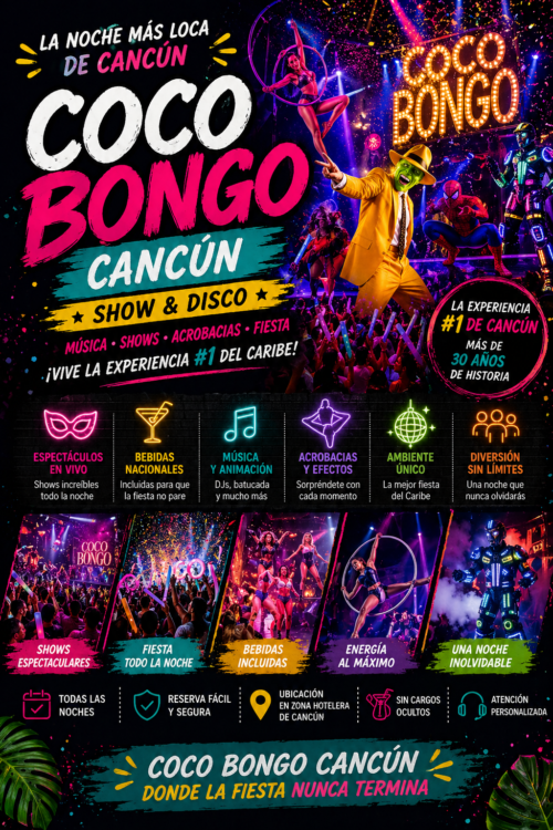 Coco Bongo Cancún entrada regular D-J con barra libre